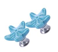 TEHAUX 2pcs Star Shaped Ceramic Drawer Pull Knob with Zinc Alloy and Porcelain Material, Blue Creative Cabinet Hardware Handle for Bathroom and Home Furniture Doors