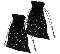 TEHAUX 2pcs Velvet Drawstring Tarot Card Storage Bags with Gold Foil Moon and Star Pattern, Portable Black Fabric Pouches for Jewelry and Tarot Card Organization