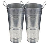 TEHAUX 2pcs Vintage Galvanized Iron Flower Buckets Metal Vases for Home Decor Rustic Retro for Housewarming Floral Centerpieces and Garden Display