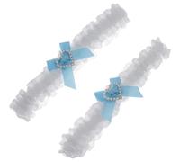 TEHAUX 2pcs Wedding Set for Bride High-Elastic Lace Garter Belts with Rhinestones and Ribbon Bow, Skin-Friendly Bridal Accessories for Thighs, for Fashion Show and Prom