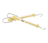 TEHAUX 2pcs Yellow Plastic Spring Scales with Cylinder Design and Easy to Read Markings, 0.5kg Hanging Force Scales for Classroom and Experiments Random Color