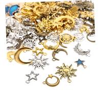 TEHAUX 3 packs Alloy Moon Star Planet Charms Pendants for DIY Jewelry Making Mixed Blue Antique Silver Gold Pendants for Necklace Bracelet Crafting