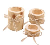 TEHAUX 3 Pcs Elegant Wooden Candlestick with Khaki Hemp Rope High Cylinder Pillar Holders for Festival Decor Home Ornament Desktop Decoration Suitable for Weddings and Parties