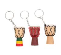 TEHAUX 3 Pieces Mini African Drum Wooden Keychains with Sheepskin Stitching, Decorative Bag and Backpack Pendants, Random Style Souvenir Gifts for Travel and Music Lovers