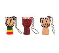 TEHAUX 3Pcs African Drum Keychains Bag Pendant Key Rings with Wood and Sheepskin Material Small and Light Keychain Pendant for Children Travel