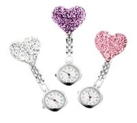 TEHAUX 3Pcs Alloy Nurse Pocket Watches with Glass Mirror, Love Shaped Design, Practical Functions and Easy to Wear, Nurses Watch for Uniform with Delicate and Fashionable Appearance