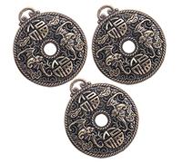 TEHAUX 3pcs Antique Brass Key Ring Pendants Hollow Coin Shaped Vintage Keychain Charms for DIY Crafts Decorative Bag Accessories Unique Retro Style Key Holders