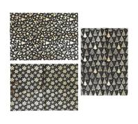 TEHAUX 3pcs Black Santa Christmas Wrapping Paper Metallic Gold Foil Snowflake Tree Reindeer Designs Vintage Retro Style for Holiday Wrapping and Party Decor