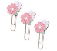 TEHAUX 3pcs Creative Metal Paper Clips Shaped as Cherry Blossoms, Zinc Alloy Material, Easy to Attach and Remove, Decorative Bookmark Clips for Books and Notes in Office Or Notebooks