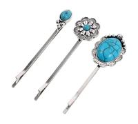 TEHAUX 3Pcs Decorative Turquoise Hair Clips Bobby Pins Retro Design Boho Hair Accessories for Women Summer and Holiday Styles