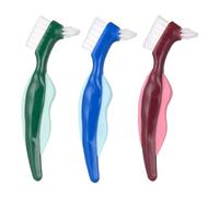 TEHAUX 3Pcs Double-Sided Denture Brush Set Hard Bristles for False Teeth Cleaning, Multi-Color (Red, Green, Blue), Dental Care Toothbrush for Effective Denture Maintenance