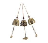 TEHAUX 3pcs Fengshui Bell Wind Chime Decors Vintage Design Brass Metal with Intricate Dragon and Fish Carvings Hemp Rope DIY Decoration for Home Decor Good Luck Blessing