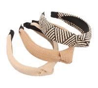 TEHAUX 3pcs Handwoven Raffia Headbands for Women, Wide Knotted Hairbands in White, Black, and Brown, Decorative Beach Style Headdresses for Travel and Daily Wear