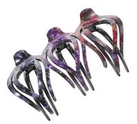TEHAUX 3pcs Large Heart-Shaped Claw Hair Clips for Women Back Hair Claw Clips 3 Teeth Rock Texture in Grey Blue Red and Purple Suitable for Thick and Short Styling