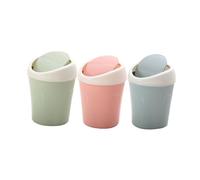 TEHAUX 3pcs Mini Desktop Trash Can with Flip Lid Household Garbage Organizer for Office and Home Compact Rubbish Bins in Blue Green Pink Easy to Open and Keep Tidy