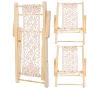 TEHAUX 3pcs Mini Wood Beach Chair Set for Fairy Garden Miniature Landscape DIY Micro Landscape Dollhouse Furniture Model Miniature Garden Accessories