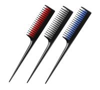 TEHAUX 3pcs Tip Tail Combs Set Plastic Hair Styling Tools Long Handle Hair Cutting Combs for Home and Professional Salon Use (Black, Red, Blue)