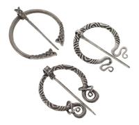 TEHAUX 3Pcs Vintage Viking Cloak Pin Set in Silver Alloy for Medieval Costumes, Featuring Swirl and Snake Designs, for Enhancing Clothing, Bags, Hats, and Sweater Decoration