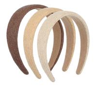 TEHAUX 3pcs Women Woven Headbands Set, Solid Color Braided Hairbands in Beige, Khaki, and Coffee, Vintage Style Hair Hoops for Outdoor, Party, and Beach Hair Accessories