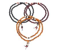 TEHAUX 3pcs Wooden Prayer Beads Bracelets for Women, 108 Multi-Circle Beaded Wrist Chain Set in Orange, Red Brown and Black, Crafted Wood Jewelry for Daily Spiritual and Fashion Use