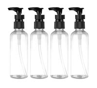 TEHAUX 4pcs 100ml Liquid Bottle Dispenser with Pump Design, Portable Refillable Plastic Bottles for Shampoo and Lotion, Suitable for Kitchen and Camping Use, Black Pet and Pp Material