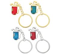 TEHAUX 4pcs Creative Golf Ball Bucket Keychains Metal Alloy Small Keyring Set for Golfers, Decorative Key Chain Ornaments in Gold Silver with Red and Blue Buckets, Accessories for Golf