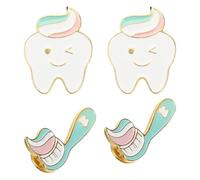 TEHAUX 4pcs Creative Tooth and Toothbrush Enamel Brooch Pins for Coats and Jackets, Alloy Material Cartoon Design, Clip-on Clothes Accessories Bringing A Vibrant and Playful Touch