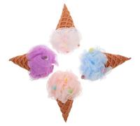 TEHAUX 4Pcs Ice Cream Shape Bath Sponges for Newborns and Portable Exfoliating Loofah Sponges Set in White Blue Purple Pink