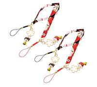 TEHAUX 4Pcs Japanese Ceramic Fortune Cat Phone Lanyards with Bell Durable Waving Lucky Cat Pendants for Phone Bag Keychain Decoration Black Red