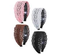 TEHAUX 4pcs Lace Art Hairband Wide Headband Decor Lightweight Anti-skid 3d Embroidery Assorted Colour Chic Style for Washing Face and Entertainment