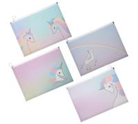 TEHAUX 4pcs Pattern Document Holders Plastic Zip Pouch Waterproof Convenient Storage A4 Size File Bags for Office and Travel Use Random Style