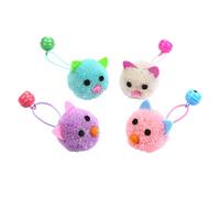 TEHAUX 4pcs Plush Cat Interactive Kitten Bell Balls Mouse in Purple Pink Blue White for Holiday Birthday Coordination and Keep Cats Busy