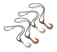 TEHAUX 4pcs Resin Ethnic Necklace Set Featuring Realistic Bone-like Maori Fish Hook Pendants, Comfortable to Wear with Unique Tribal Design for Casual Occasions and Daily Wear