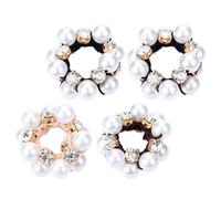 TEHAUX 4pcs Rhinestone Pearl Elastic Hair Ties Set Soft Ponytail Holders for Women 4 Colors Black Beige Brown Fashion Hair Bands for Daily Use