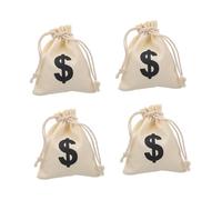 TEHAUX 4pcs Small Canvas Drawstring Bags Money Sign Design for Party Favour Bags Game Coins Storage Snack Carry