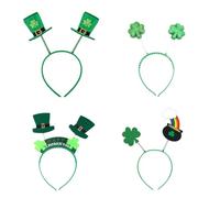 TEHAUX 4pcs St Patrick's Day Clover Headbands Lightweight Cloth Hair Accessories with Firm Hold for Parties Creative Clover and Hat Party Headwear