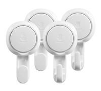 TEHAUX 4pcs Suction Cup Hook, Bathroom Suction Hanger, Abs White, Strong Adsorption, No-Drill, Washable Reusable, for Glass and Uneven Surfaces
