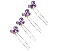 TEHAUX 4pcs U-shaped Crystal Rhinestone Hair Sticks Hair Pins for Women Wedding Party Styling Accessories in Purple Alloy Material