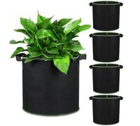 TEHAUX 5 Pcs Sturdy Flower Grow Pouches Non-woven Fabrics Wear Resistance Retain Water Breathable Plants Growing Bag for Farms and Balconies