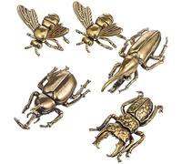 TEHAUX 5 Pcs Vintage Brass Bee and Beetle Figurines Creative Metal Animal Decor for Desktop Office Bookshelf Display Unique Nature Lover