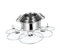 TEHAUX 5 Sets Stainless Steel Stock Pot Set, Large Capacity Induction Stockpot with Glass Lids, Double Handles, All-in-one Cookware for Kitchen, Induction Hob Large Pot