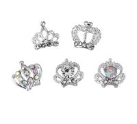 TEHAUX 50pcs Alloy Nail Charms Crown Shape Manicure Charms Easy to Apply and Use Stylish Silver Nail Embellishments and Craft Decoration Random Style