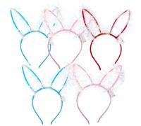 TEHAUX 5pcs Light-Up Plush Rabbit Ear Headbands Mixed Colors, Soft Hair Accessories for Party Cosplay, Cute Cartoon Hair Hoops Rabbit Ear Headdresses