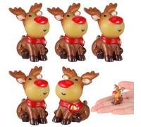 TEHAUX 5pcs Mini Christmas Reindeer Ornaments - 3cm Sitting Resin Elk Figurines for Snow Village, Fairy Garden, Xmas Table Decor Micro Landscape