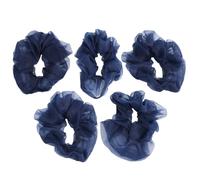 TEHAUX 5pcs Navy Blue Yarn Hair Ties for Women Simple Ponytail Holders with Organza Mesh Large Bun Donut Hair Accessories for Summer