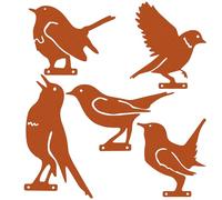 TEHAUX 5pcs Rusty Bird Decor Set for Garden Outdoor Use, Sturdy Iron Construction with Rustic Aesthetic, Bird Silhouette Ornaments for Garden Fence Decoration