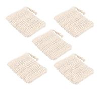 TEHAUX 5pcs Yellow Ramie and Jute Soap Pouch Set for Bathing and Showering Soft and Comfortable Mesh Soap Saver Pouch to Collect Small and Fruit Bath Accessory