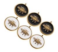 TEHAUX 6PCS 304 Stainless Steel Honey Bee Pendants Round Enamel Charms for DIY Jewelry Making, Small Metal Bee Charms Suitable for Necklace Bracelet Crafts