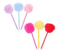 TEHAUX 6pcs Back to School Ballpoint Pen Pack with Plush Ball Pom Pen Design Featuring Comfortable Grip for Students in School or Journal Use
