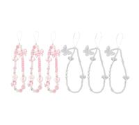 TEHAUX 6PCS Beaded Phone Charm Wrist Strap with Butterfly Bow Heart Beads Anti-lost Cellphone Lanyard for Women Fashionable Phone Jewelry Accessories